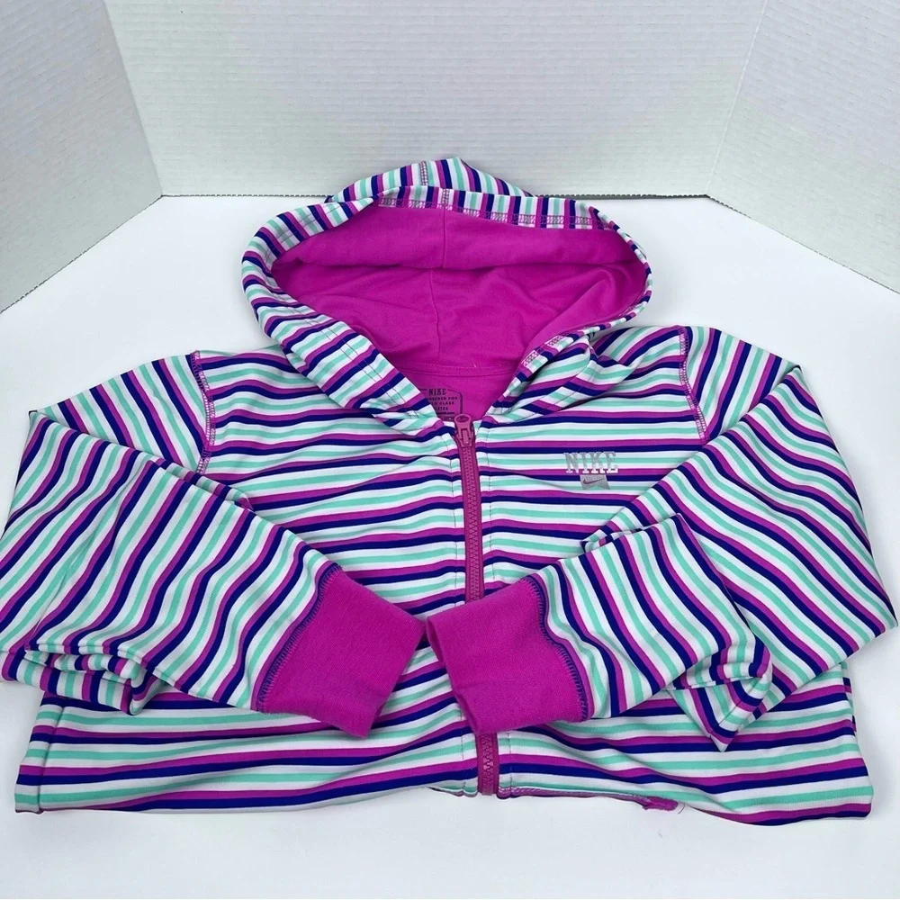 Nike Girls Striped Full Zip Perfromance Jacket with Nike Logo Size XL Activewear